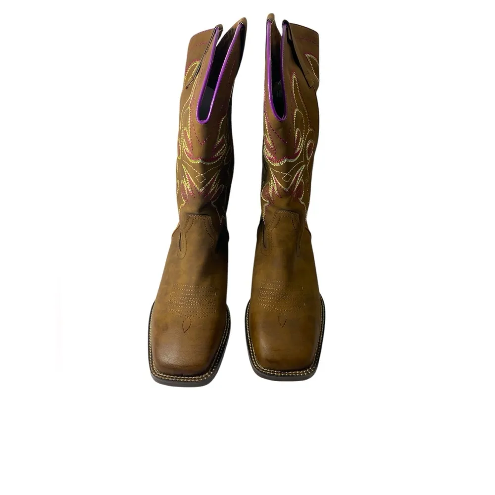 SheSole Women’s Western Square Toe Cowboy Boots Wide Calf Size 10W NIB Brown - Image 2