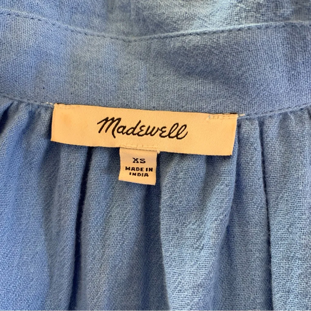 Madewell Isla Shirt Dress Mini Blue Textured Gauze Button Front XS Casual Resort - Image 5