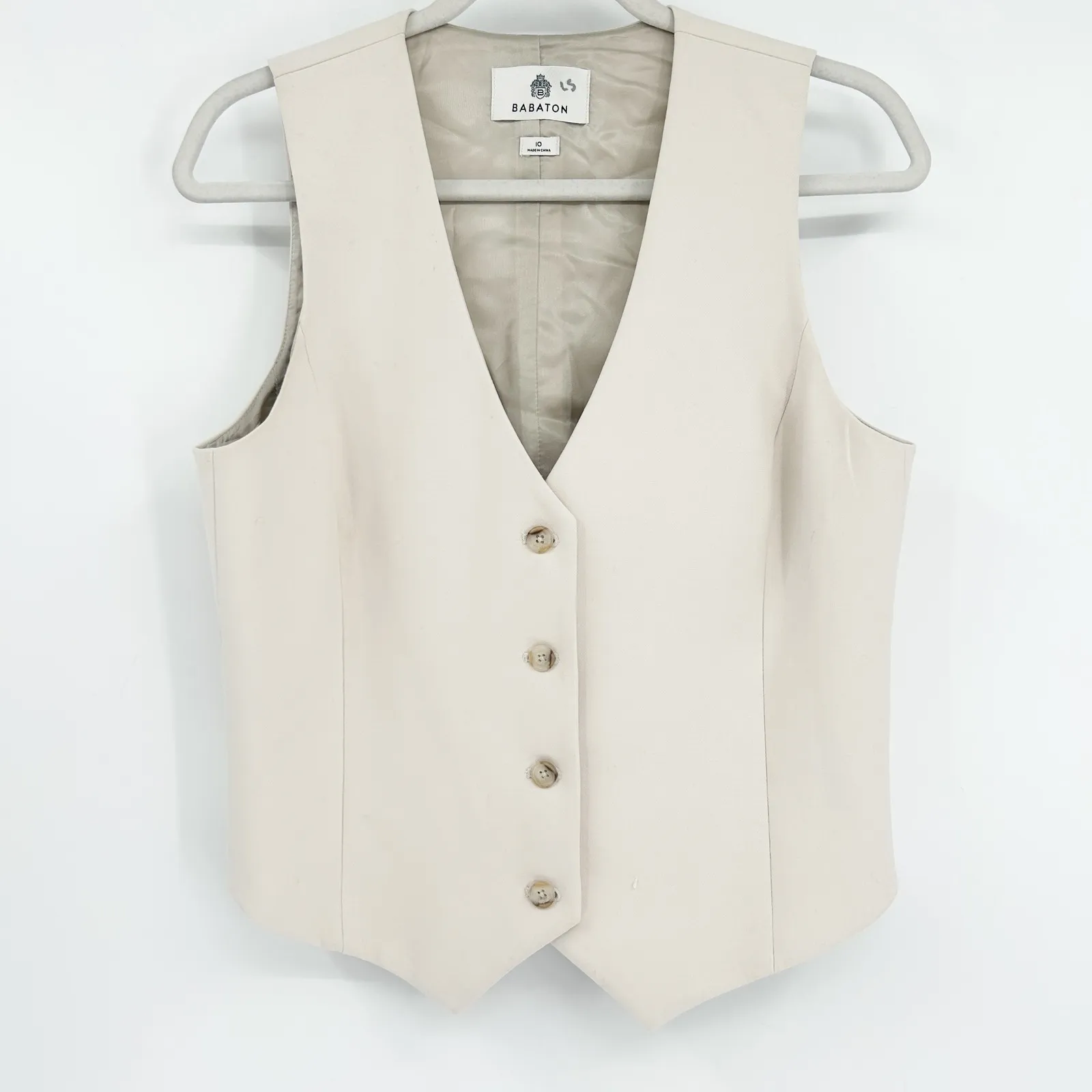 Aritzia Babaton Womens Neutral Preppy Chic V-Neck Button Front Vest Size 10 - Image 3