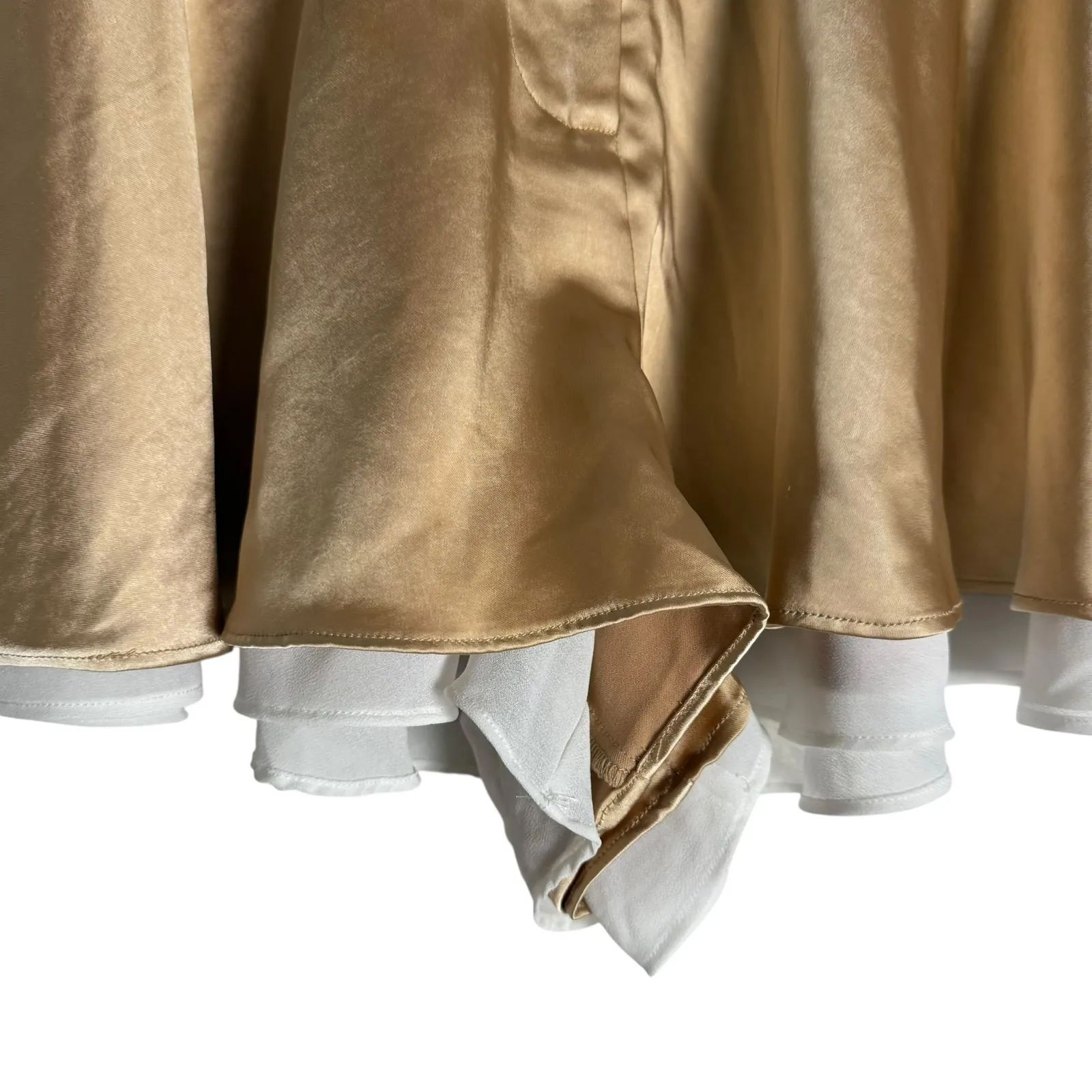 Mare Mare Silky Skirty Taupe Gold Layered Satin High Rise Shorts Size Small - Image 8