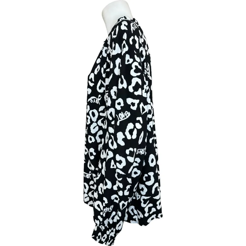 Denim & Co. Valentine's Day Printed Blouse w/ Smocked Cuff Black 2X - Image 5