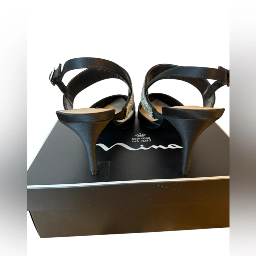 New Nina Tenille Black Luster Slingback Pumps - Image 3