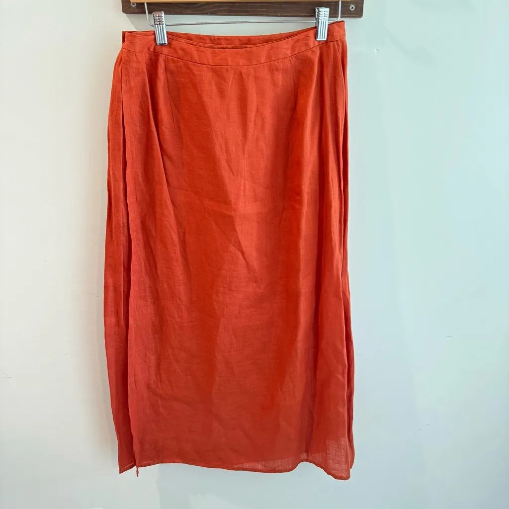 Eileen Fisher Burnt Orange 100% Irish Linen Wrap Maxi Skirt Medium - Image 4
