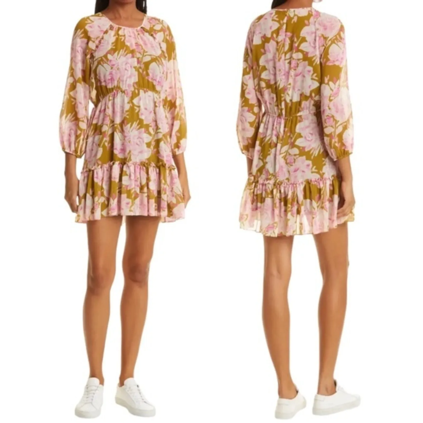 NWT Likely Dress Olive Green Pink Floral Hadi Long Sleeved Ruffled Dress Size 8 - Image 15