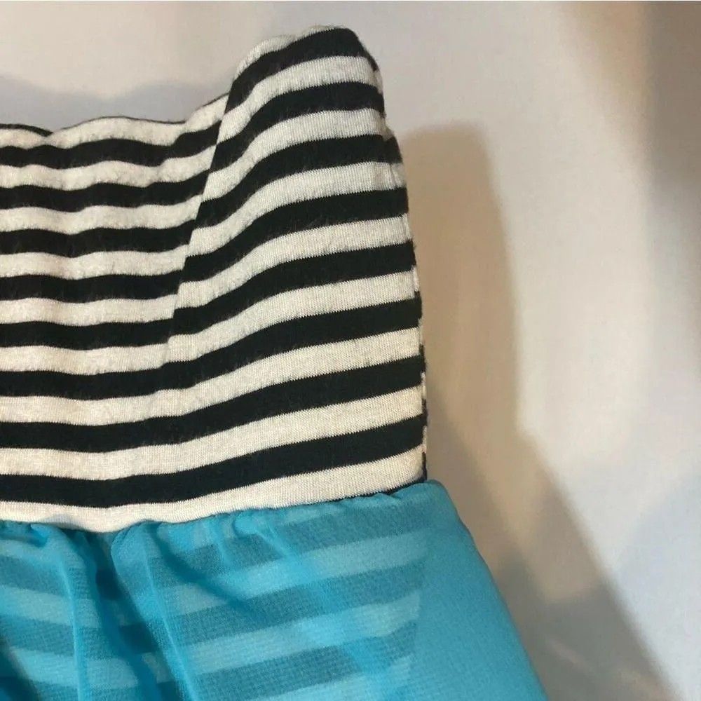 I.N. Studio Layered Sheer Turquoise Blue Blouse Black and White Stripe Tank Top Size M - Image 2