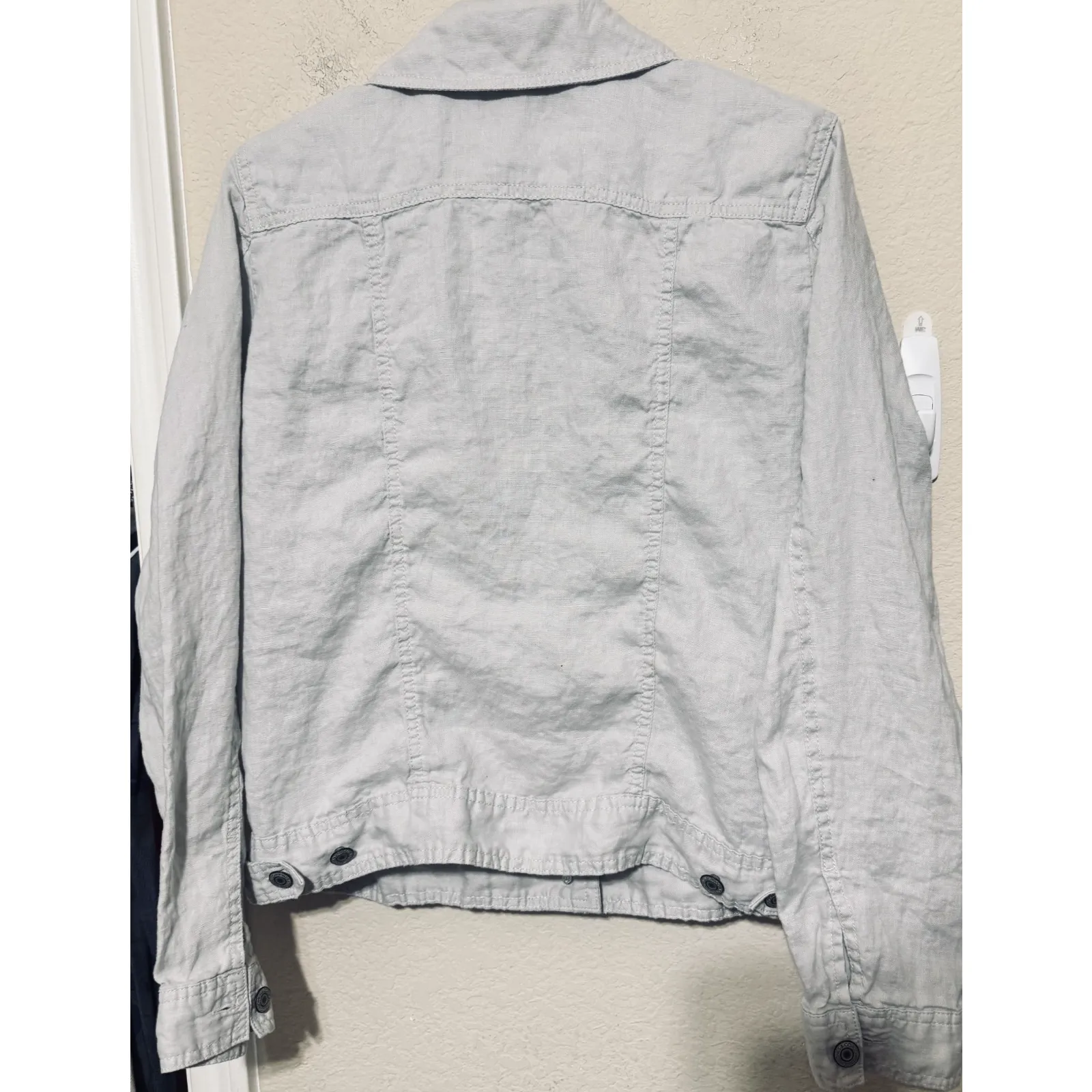 Jones New York 100% Linen Utlity Jacket trucker light grey womens L lightweight - Image 7