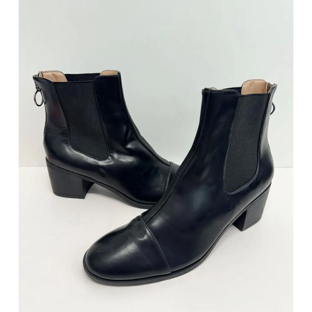 Journee Collection Nigella Booties Size 11 Black Vegan Leather Zip Block Heel - Image 3