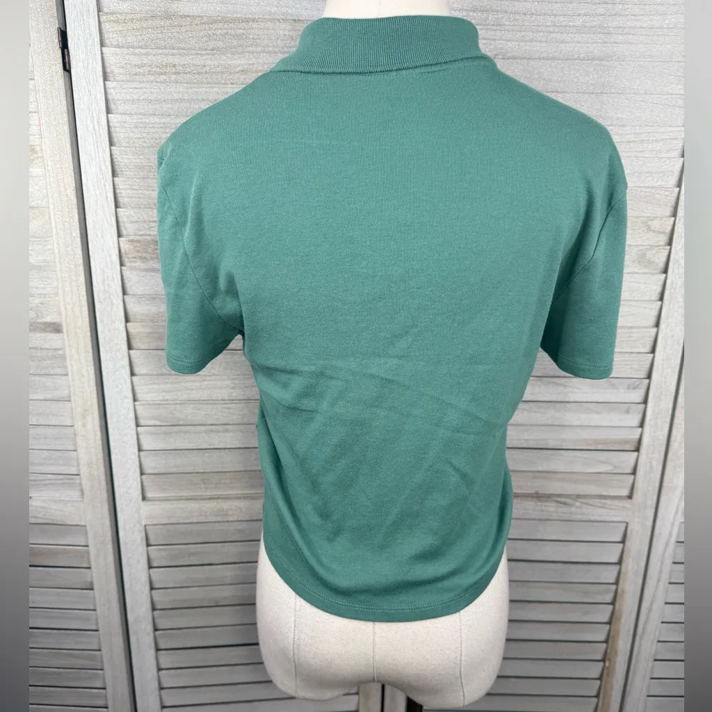 AMERICAN EAGLE OUTFITTERS Women's Cropped Polo Shirt Green-Large - Image 2