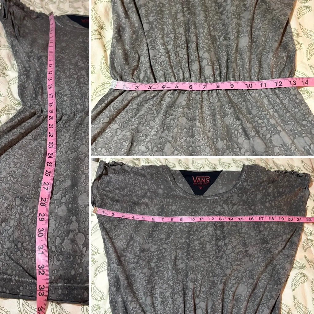 Vans Gray Casual Bleach Splatter Cotton Mini Dress Cutout Shoulder Cap Sleeve S - Image 8