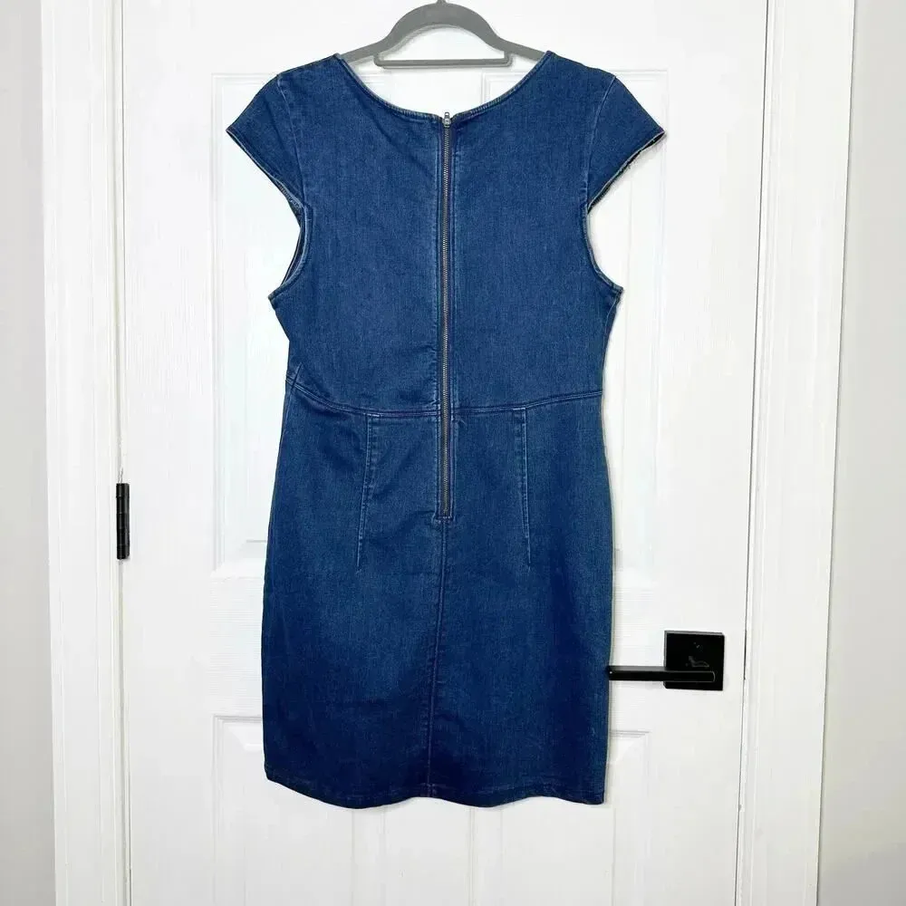 FREE PEOPLE Size M Denim Bodycon‎ Mini Dress Sweetheart Festival Coastal Cowgirl - Image 6