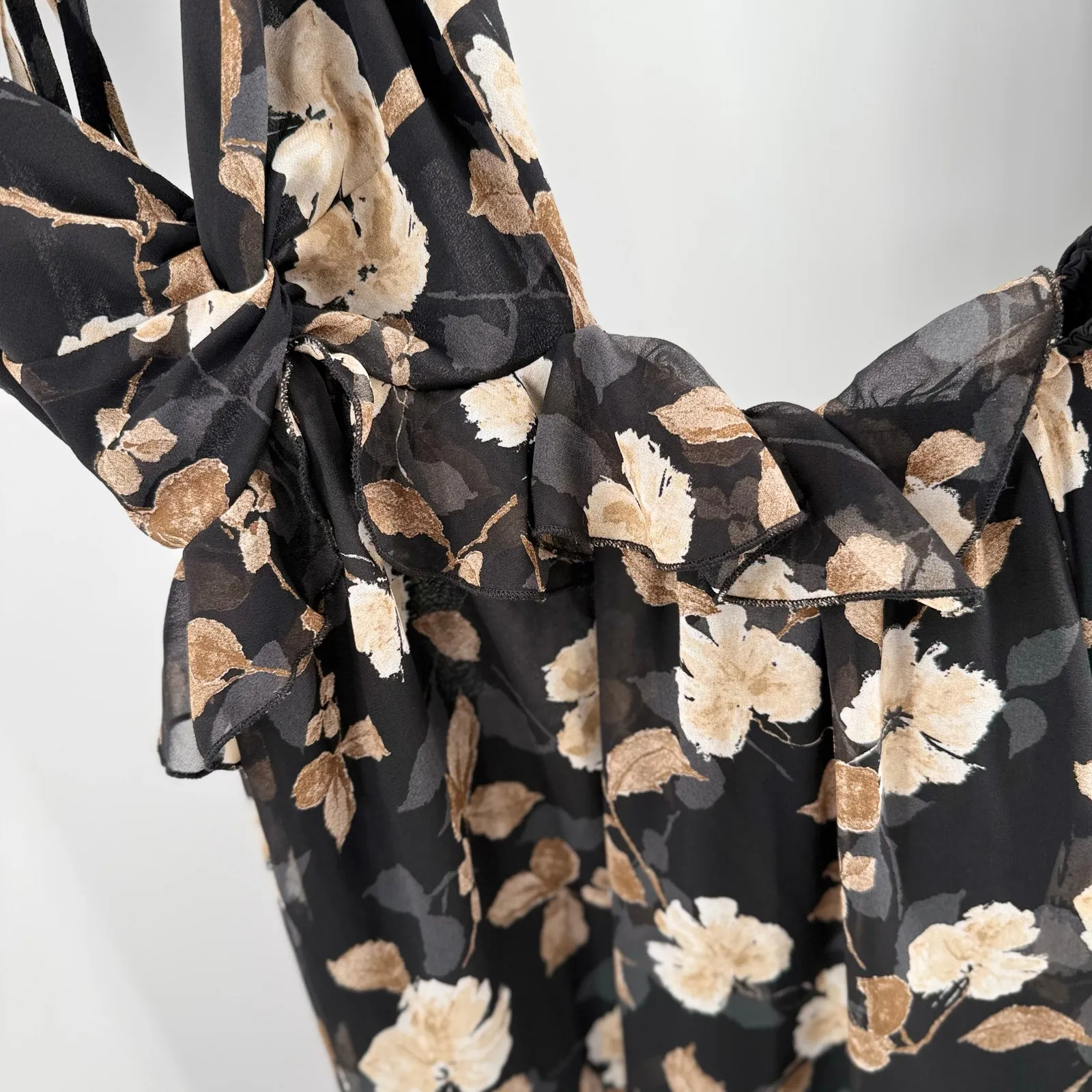 Petal & Pup Lucah Dress Size Large Frill Floral Maxi Wedding Formal Cocktail Blk - Image 11