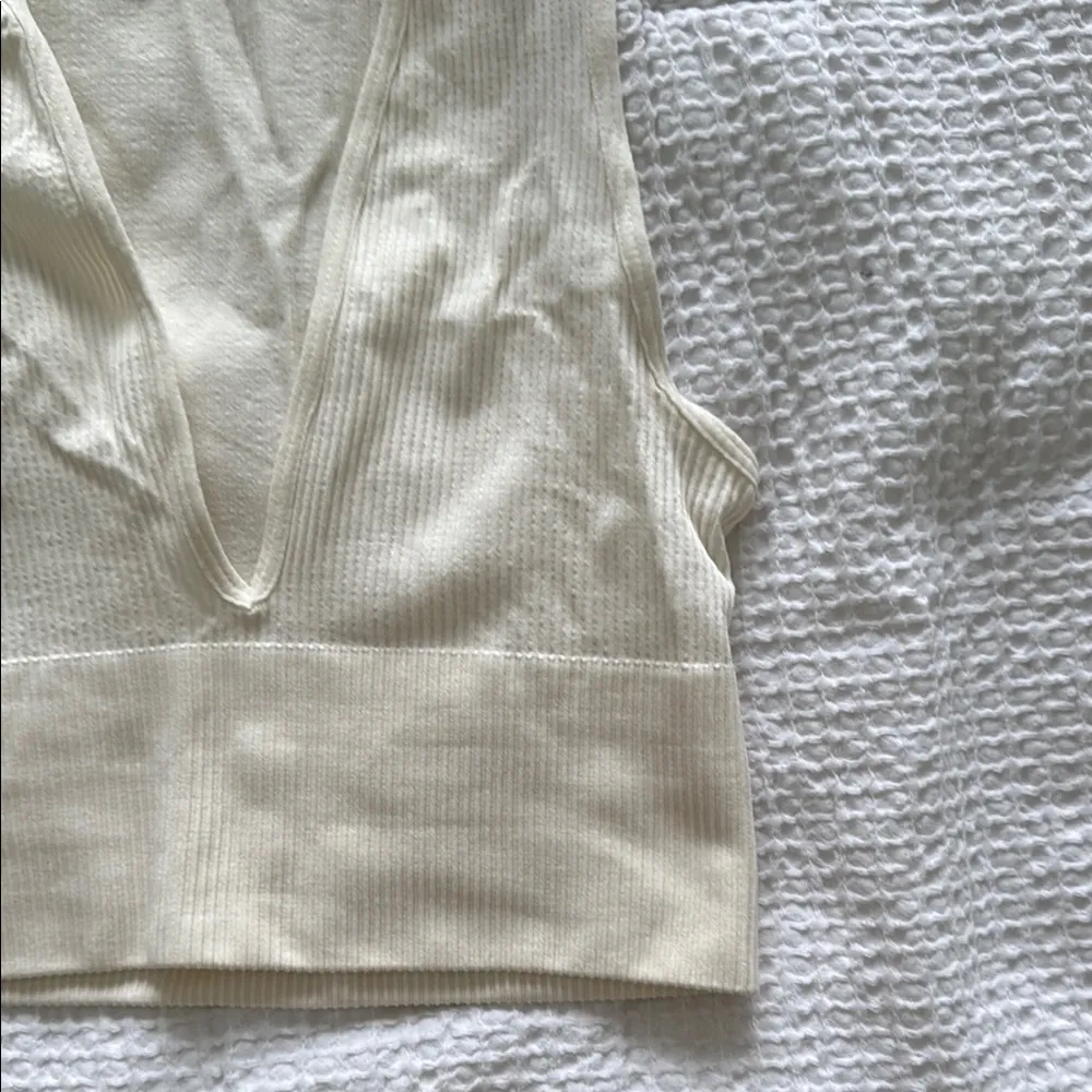 Urban Outfitters Cream Fitted Cut Out Tank Top - Image 3