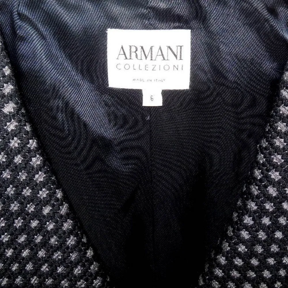 ARMANI COLLEZIONI Black and Gray Textured Wool Blazer Size 6 Jacket - Image 3