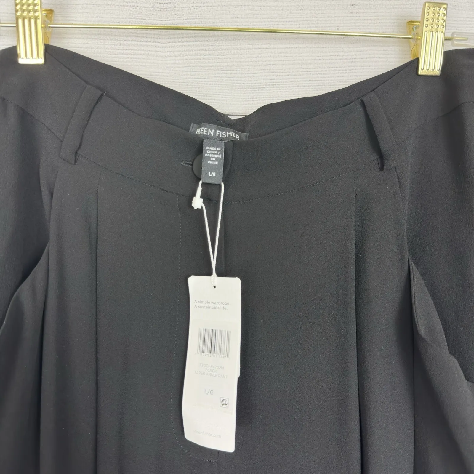 Eileen Fisher Black Silk‎ Taper Georgette Crepe Ankle Pant Size Large Modern NWT - Image 4