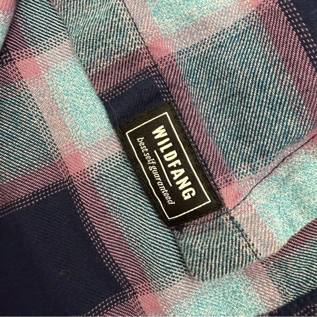 Wildfang The Essential Flannel Long Sleeve Shirt Dress Shacket Plaid Blue Pink Size M - Image 10