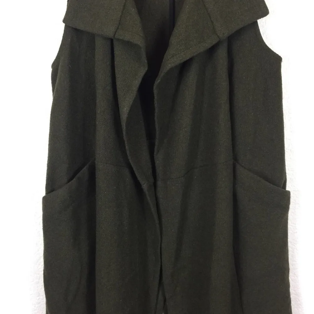 BCBGeneration Green Wool Long Open Front Military Duster Vest Size Small - Image 6