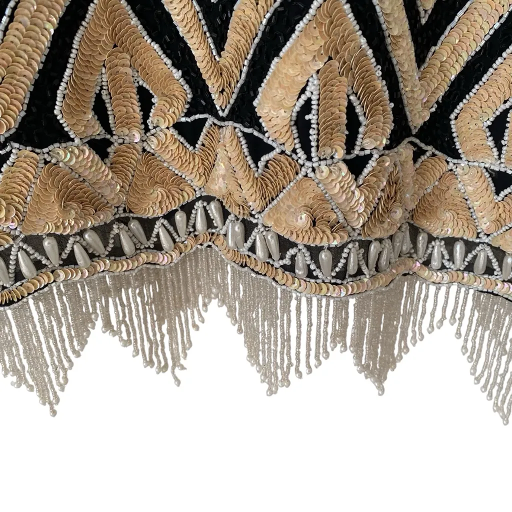 Vintage Fashion Creations USA New York Beaded Sequin Fringe Cocktail Dress 16 Black Size L - Image 2