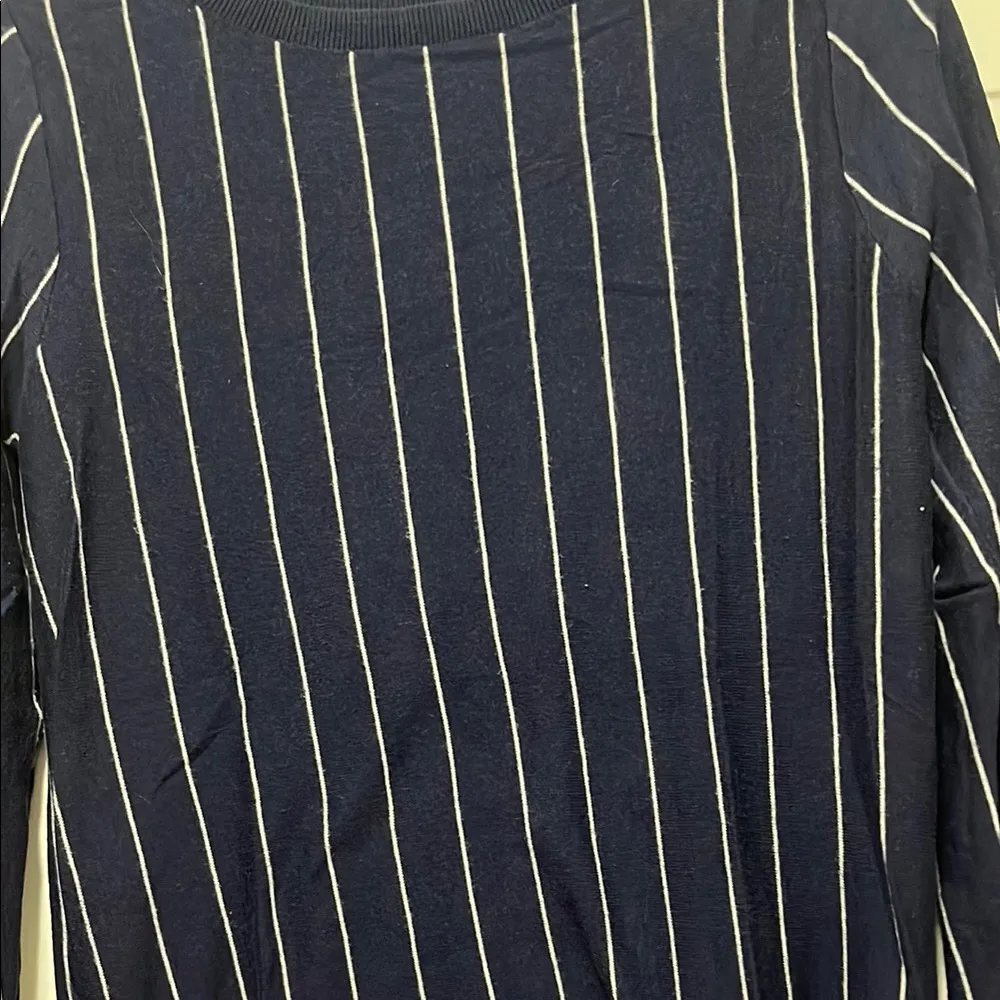 Halogen Blue Crew Neck Sweater with Vertical Pinstripes - Image 3