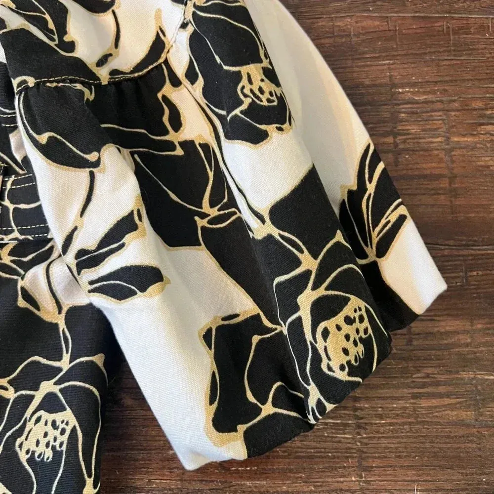 Cache Vintage Floral Cropped Jacket Balloon Sleeve Brown Cream Large EUC - Image 4