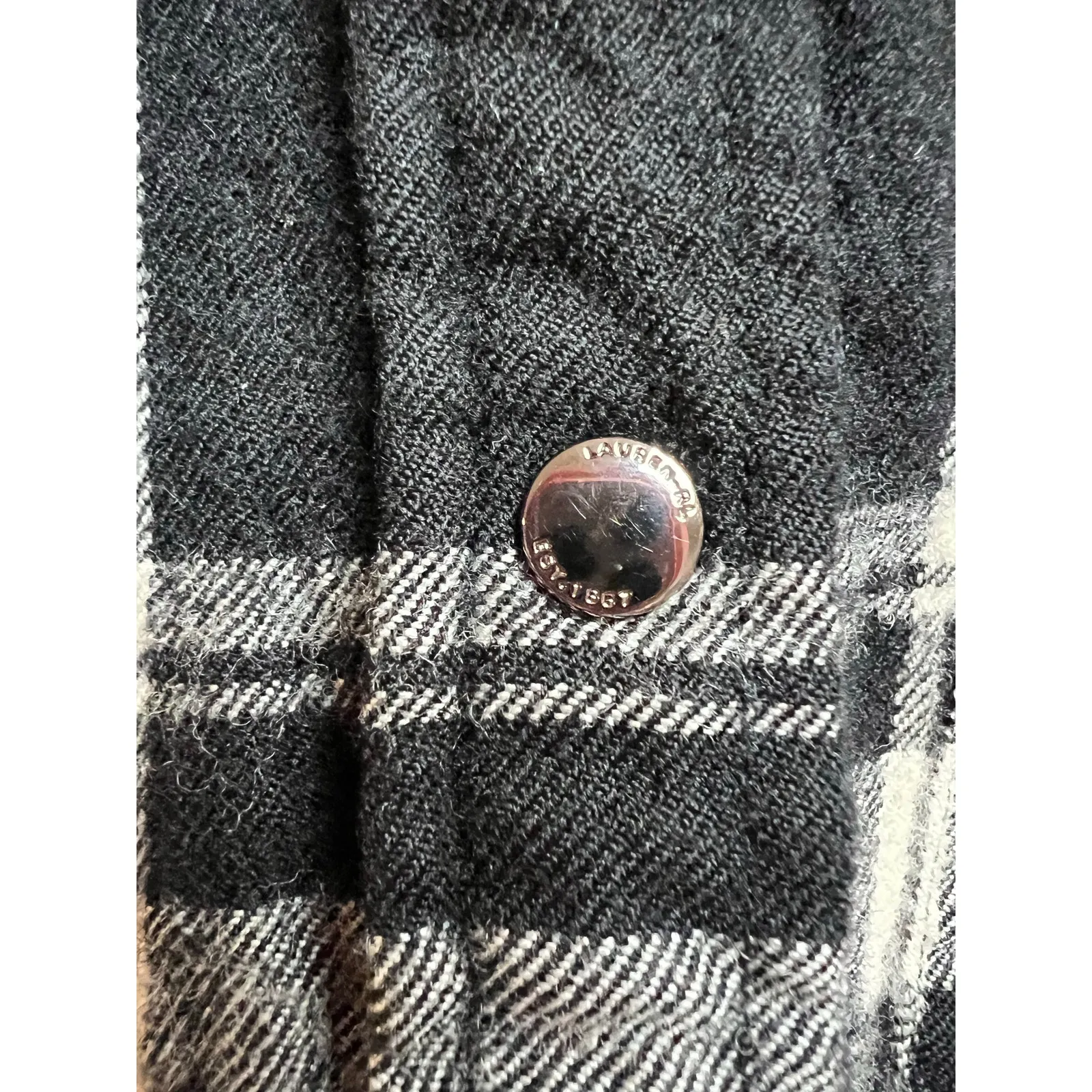 Lauren Ralph Lauren Black Plaid Button-Down Shirt Jacket Wool Small - Image 3