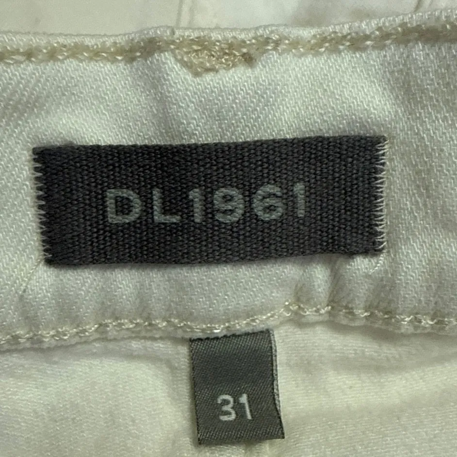 DL1961 Women's White High Waisted Raw Hem Cropped Wide Leg Denim Jeans Size 31 - Image 4
