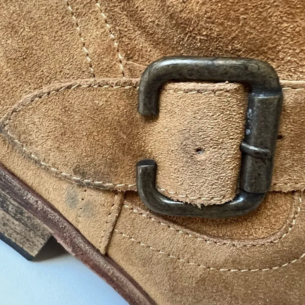 SAKS FIFTH AVENUE ITALY 10022 SHOES CAMEL SUEDE ANKLE BUCKLE BOOTS - Image 7