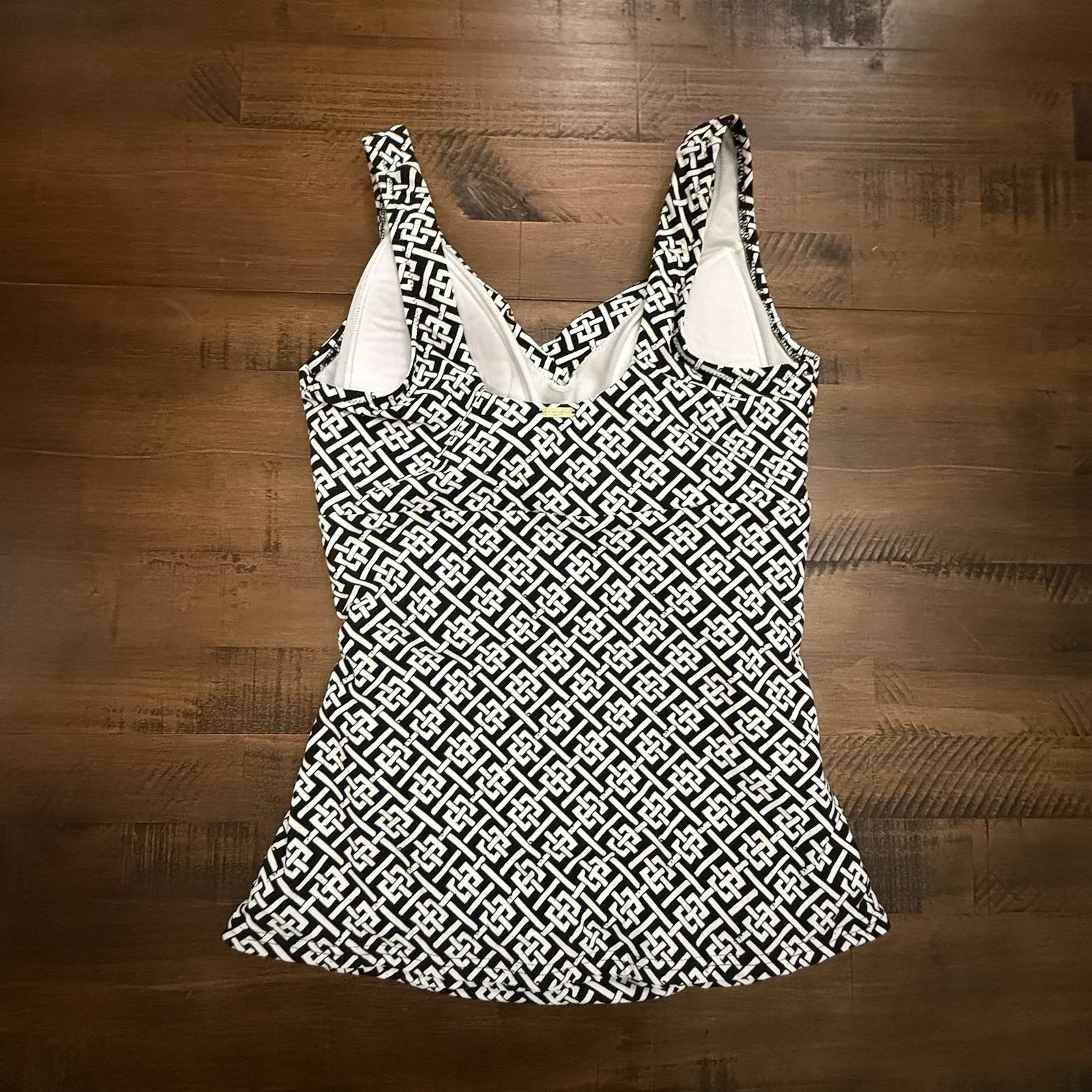 Lands End‎ Black White Geometric Print Swim Tankini Size 6 D - Image 3