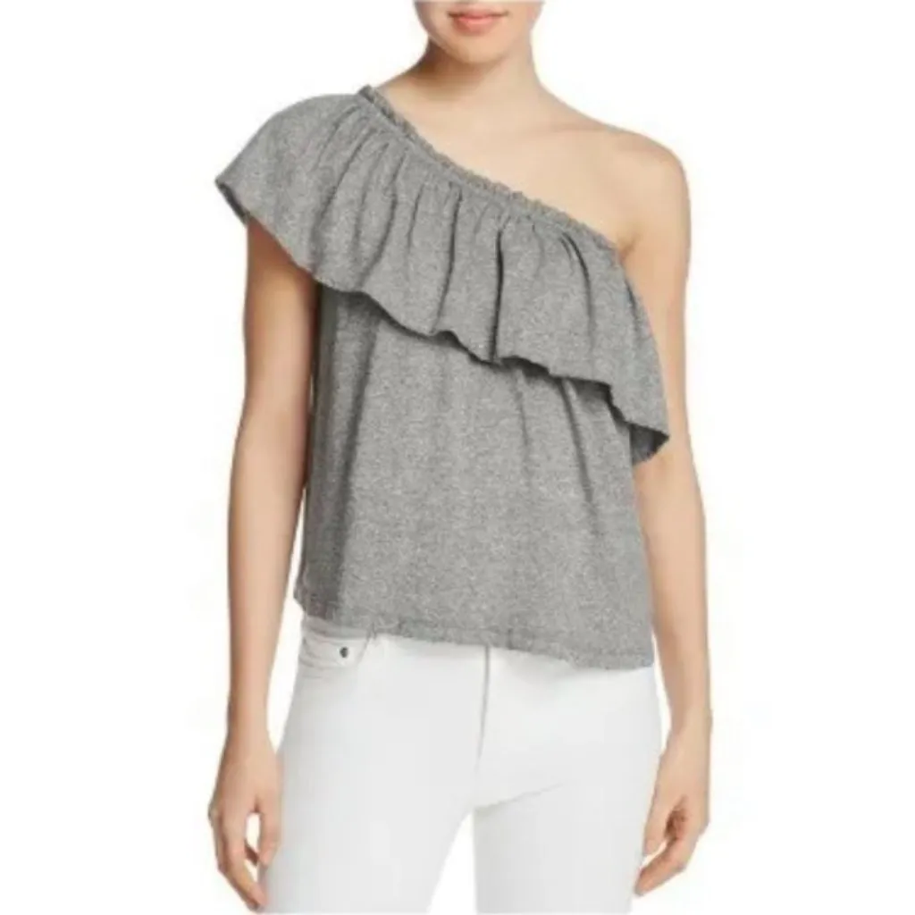 Current/Elliott‎ Gray Convertible Off the Shoulder One Shoulder Ruffle Top - Image 2