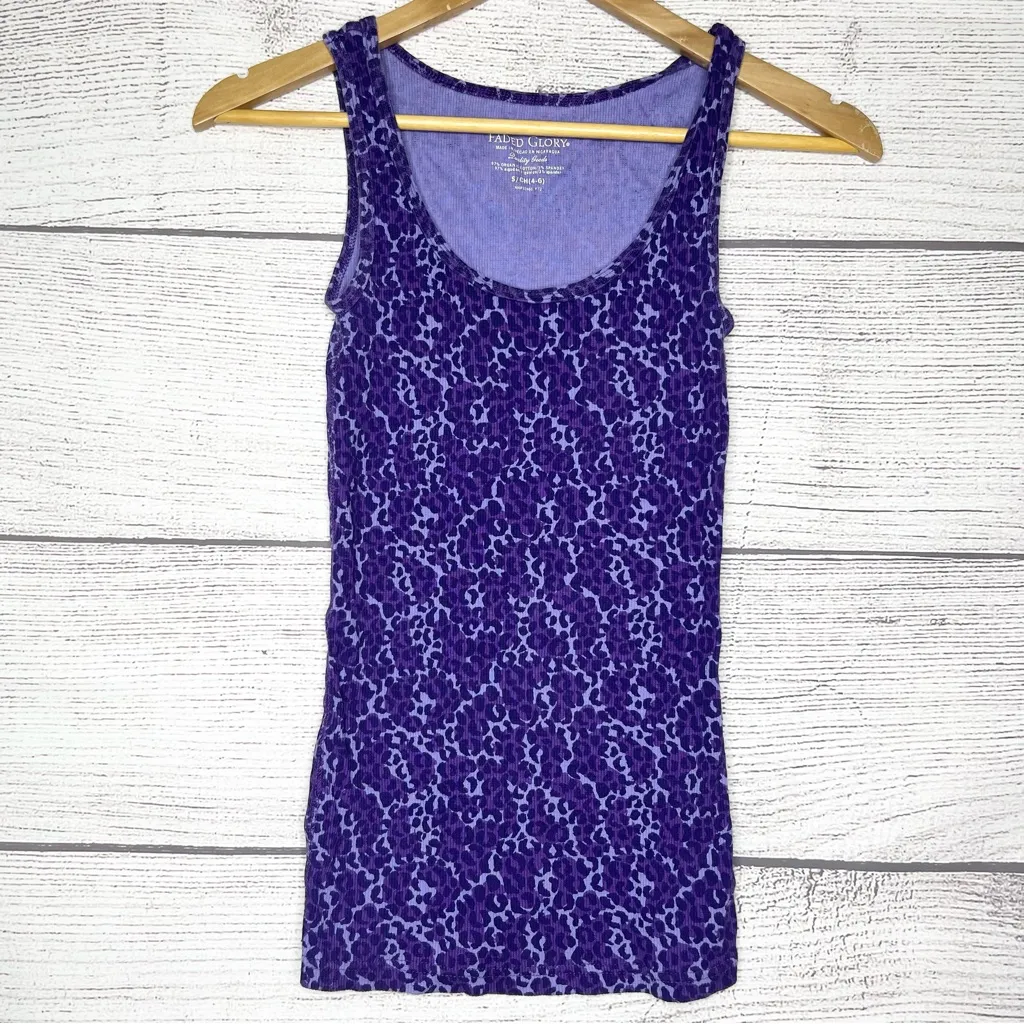 Purple Ribbed Cheetah Leopard Animal Print Sleeveless Stretch Tank Top Size Smal - Image 5