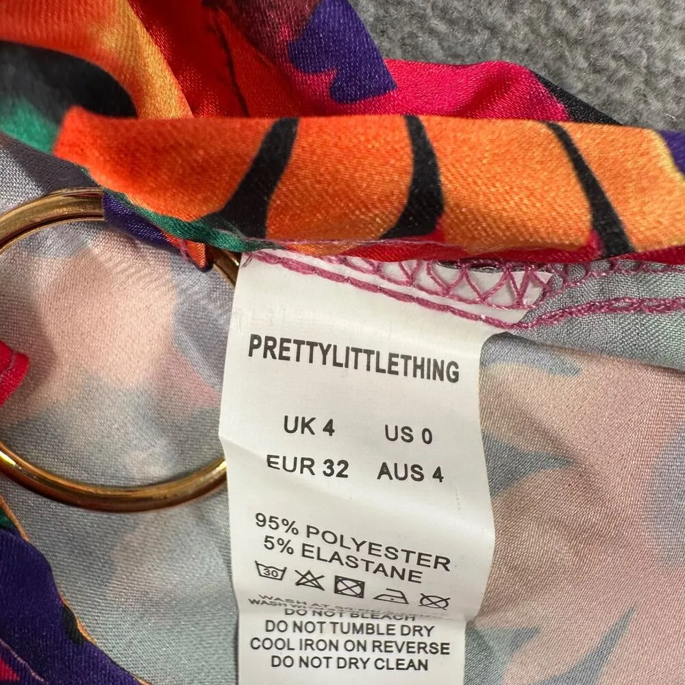 PRETTYLITTLETHING Split Skirt Ring Detail Bodycon Dress Size 0 Multicolor Floral - Image 13