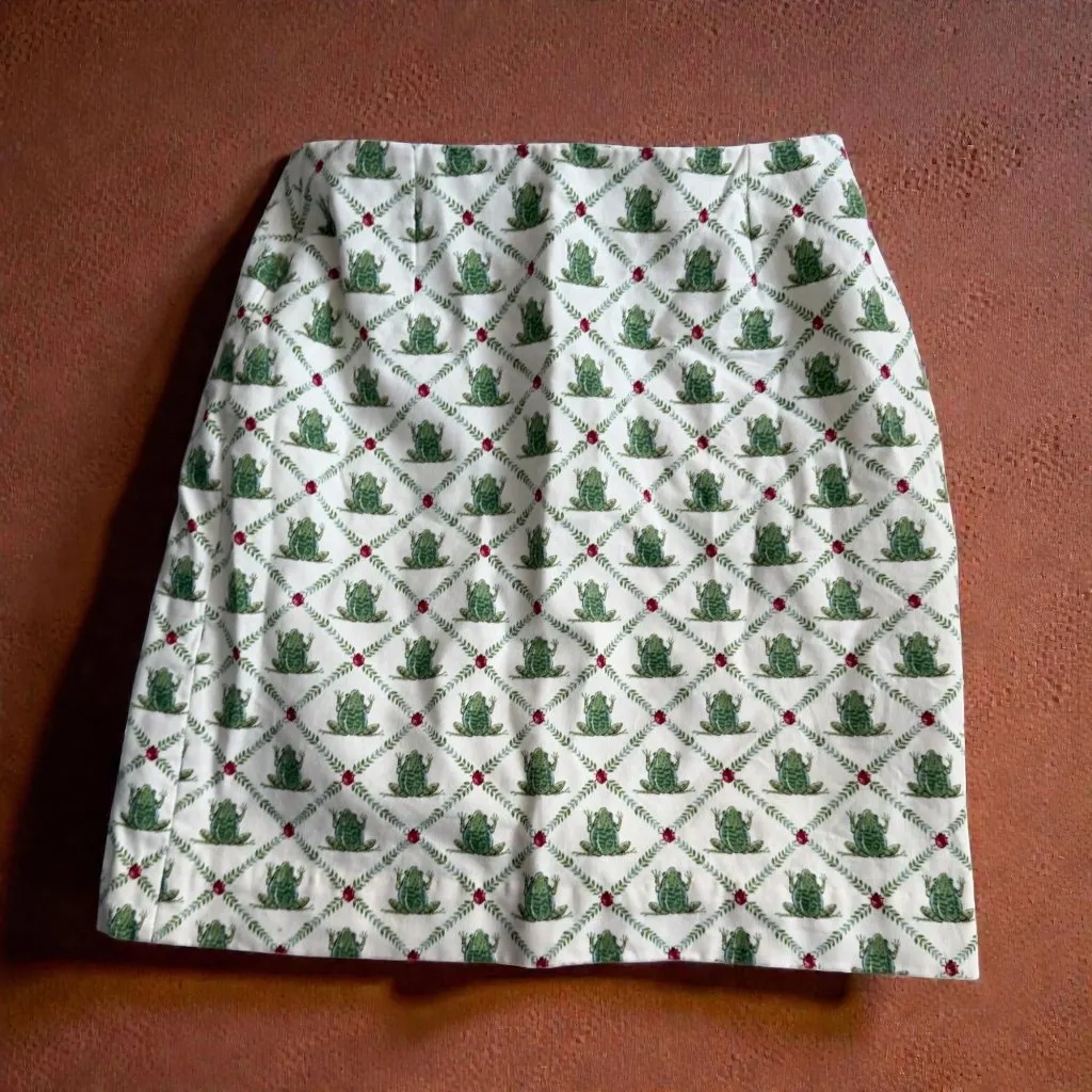 SNAPPY TURTLE Delray Beach FL Ladybug Frog Print Skirt Size 6 Green - Image 2