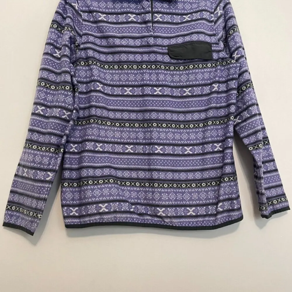 JACHS CABIN Collection Fleece Pullover Purple Gray White Fair Isle Nordic Snap S - Image 4
