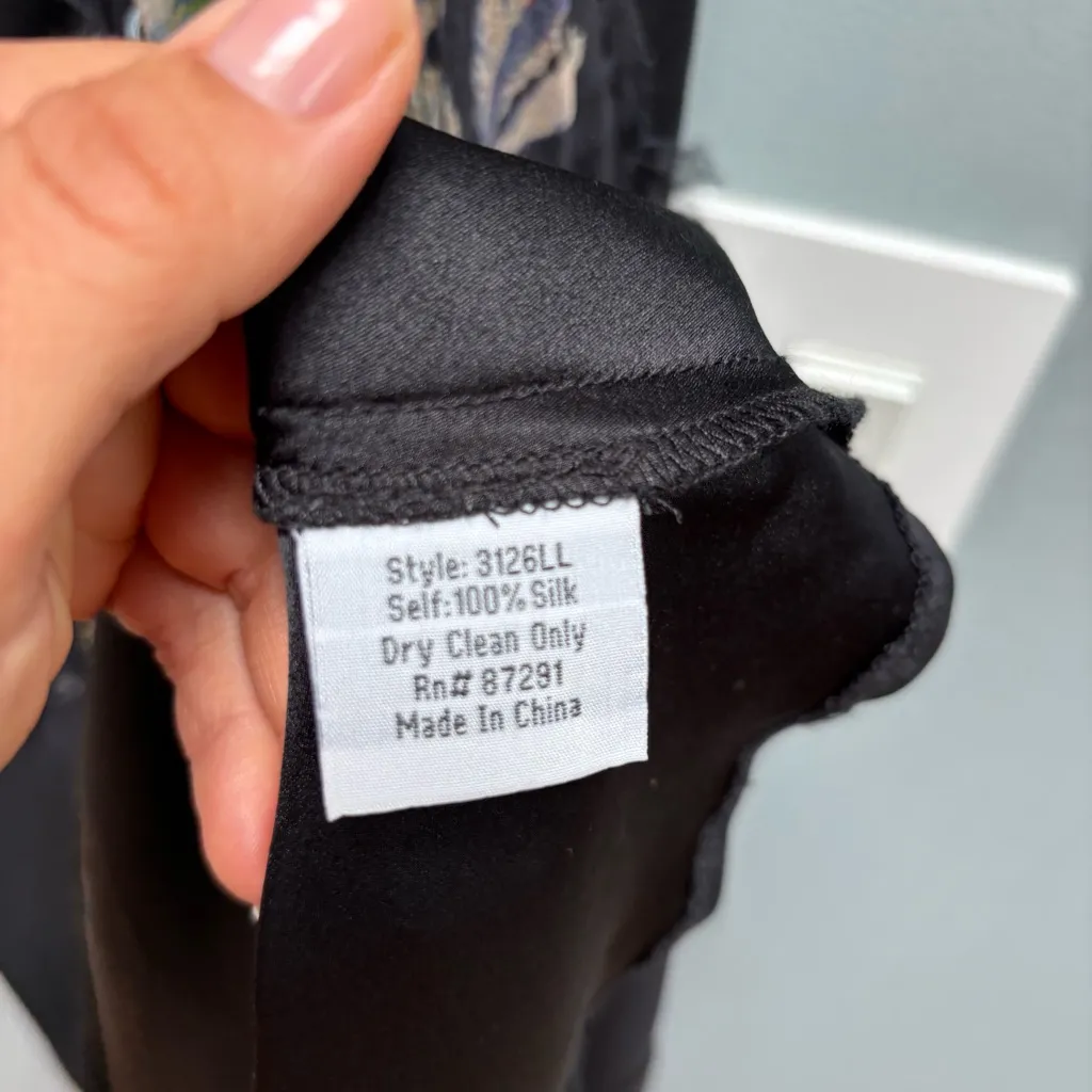 4 Love and Liberty Johnny Was Silk Midi Slip Dress Black with Rose Appliqué XS - Image 12