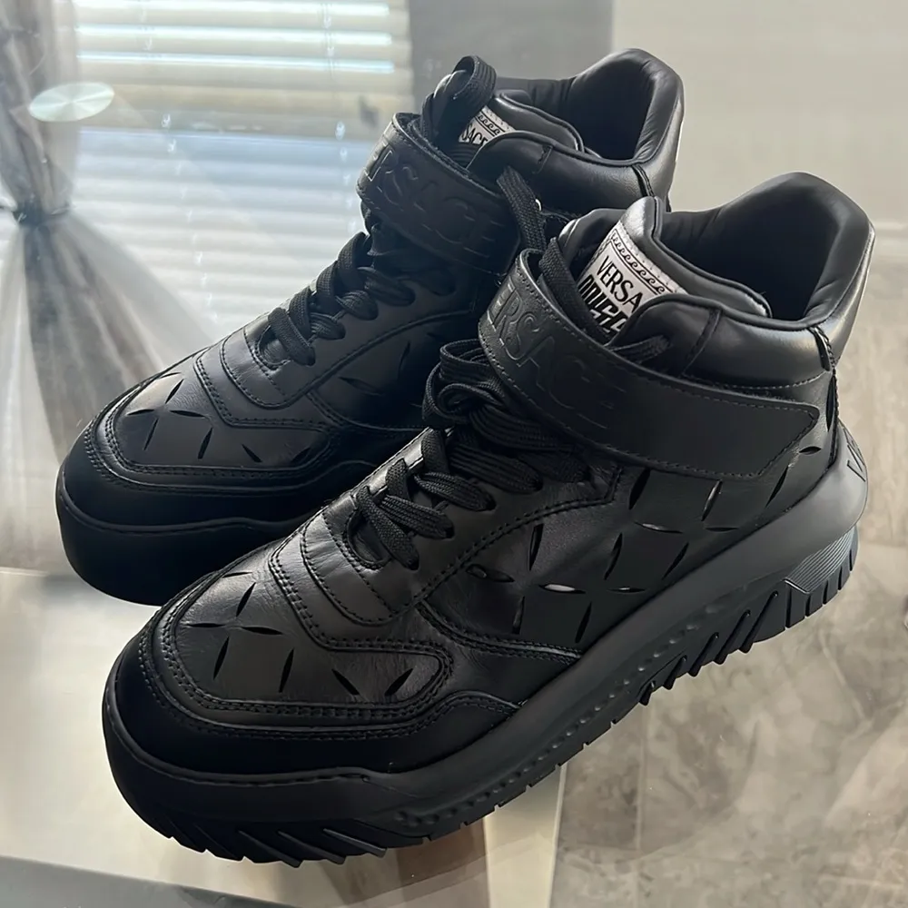 Versace Odissea Calf Leather High-Top Sneakers Black, Size 42 New+Dustbag $1,175 - Image 3