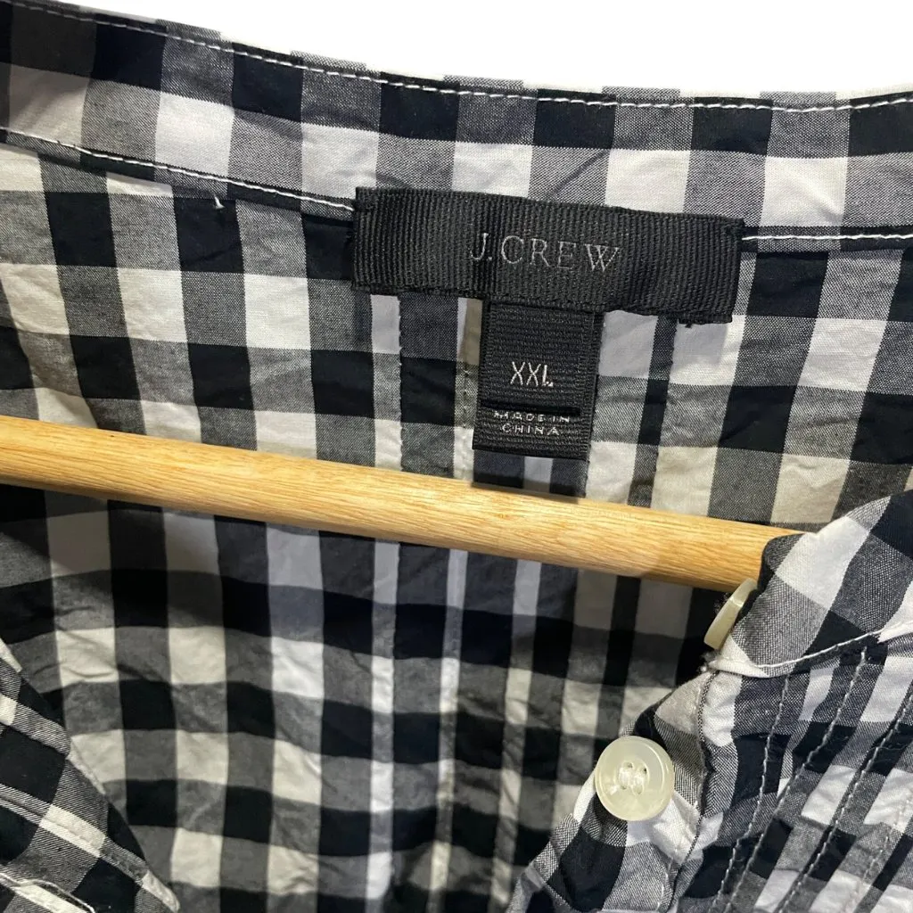 J Crew XXL Black White Gingham Long Sleeve Blouse Made In China - Image 3