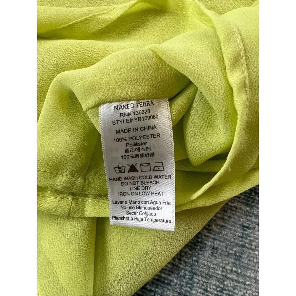 Naked Zebra Neon Yellow Green Cold Shoulder Ruffle Strappy Cami Top Small - Image 5