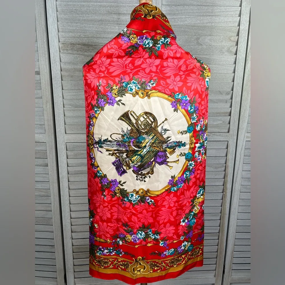 BERKSHIRE Vintage Silky Scarf Square with Napier Gold Tone Scarf Slide - Image 6