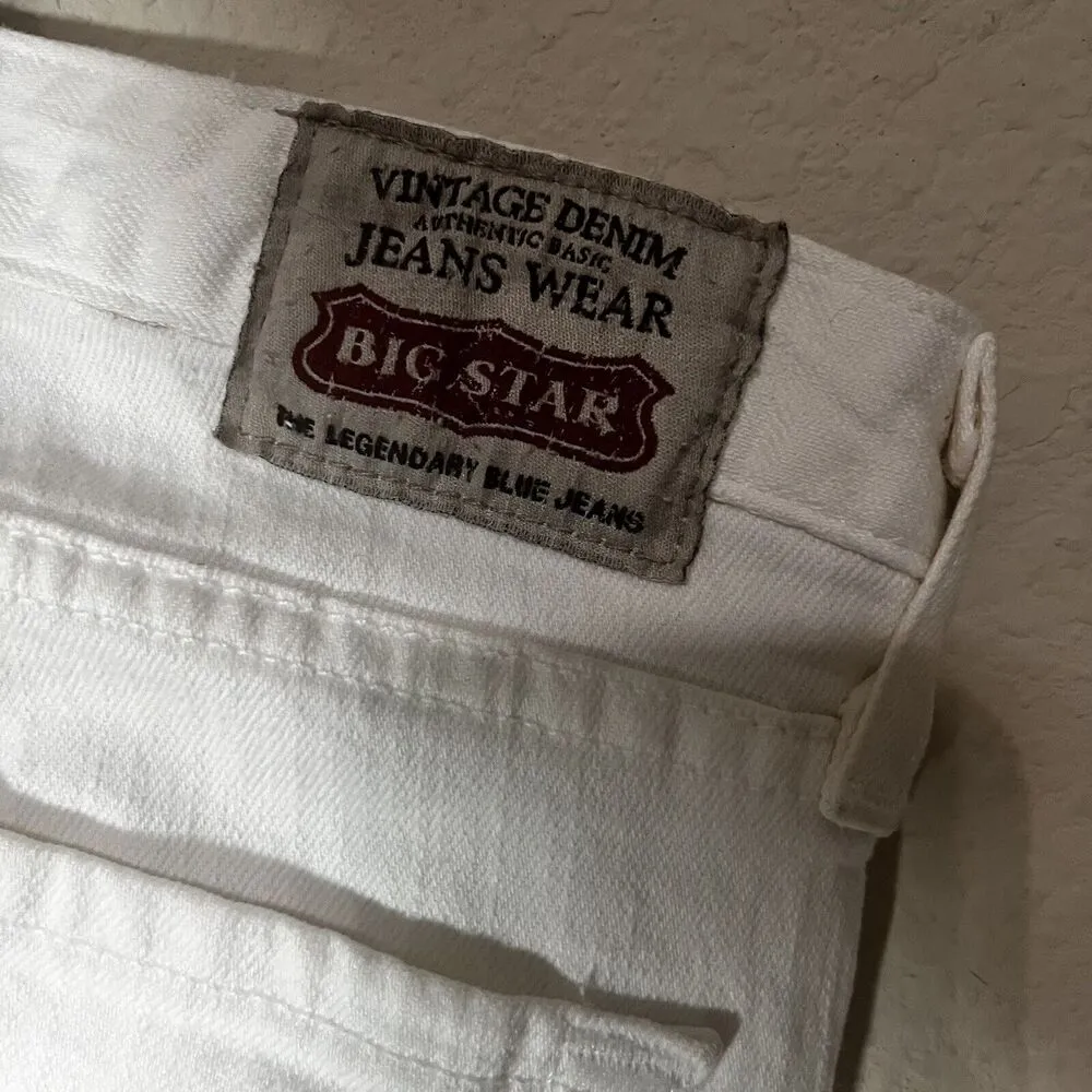 Big Star Mia Boot Cut Jeans White Denim Cotton Stretch Women's 30R raw hem - Image 7