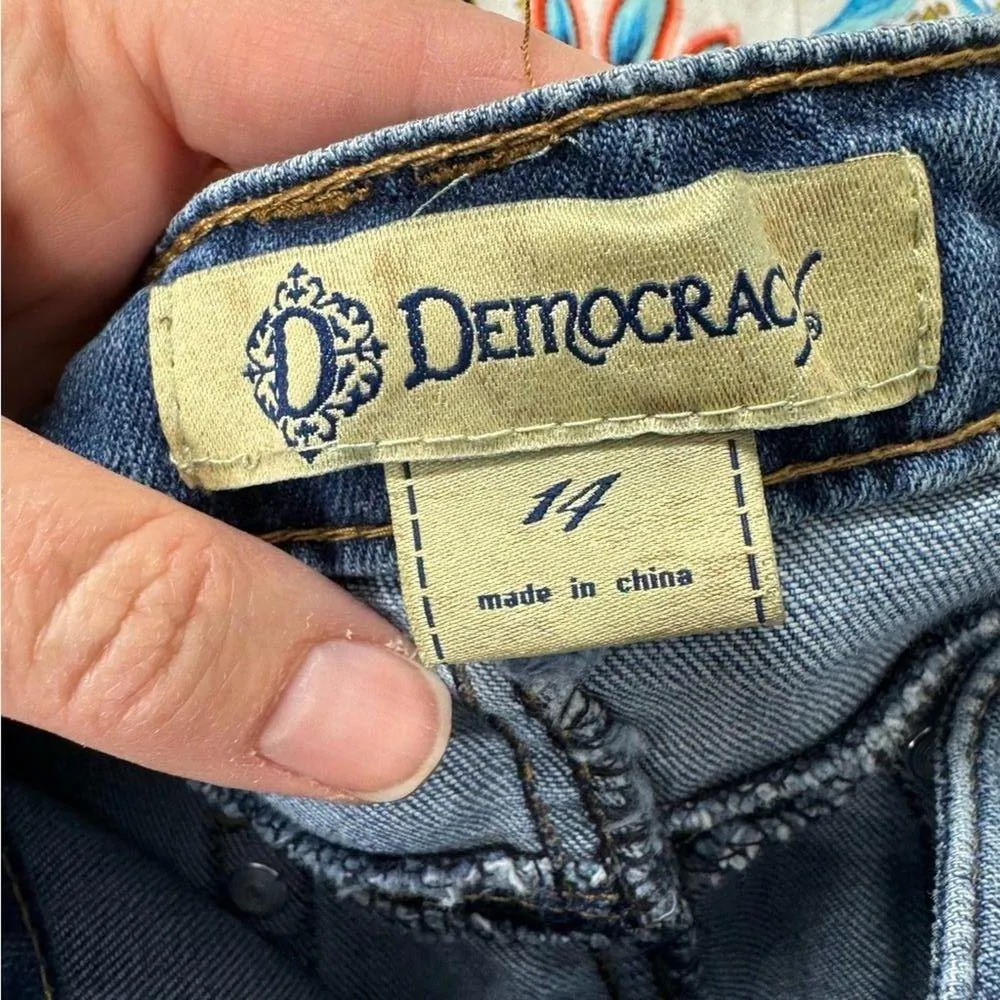 Democracy Blue Embroidered Denim Skirt Womens 14 Jean Boho Coastal Cowboy Floral - Image 11