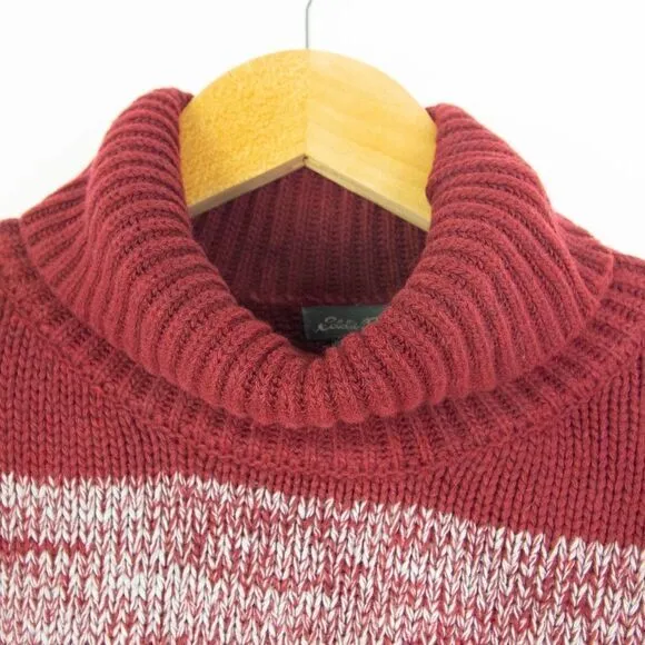 NWOT Eddie Bauer Turtleneck Striped cotton blend Sweater, Burgundy S‎ - Image 6