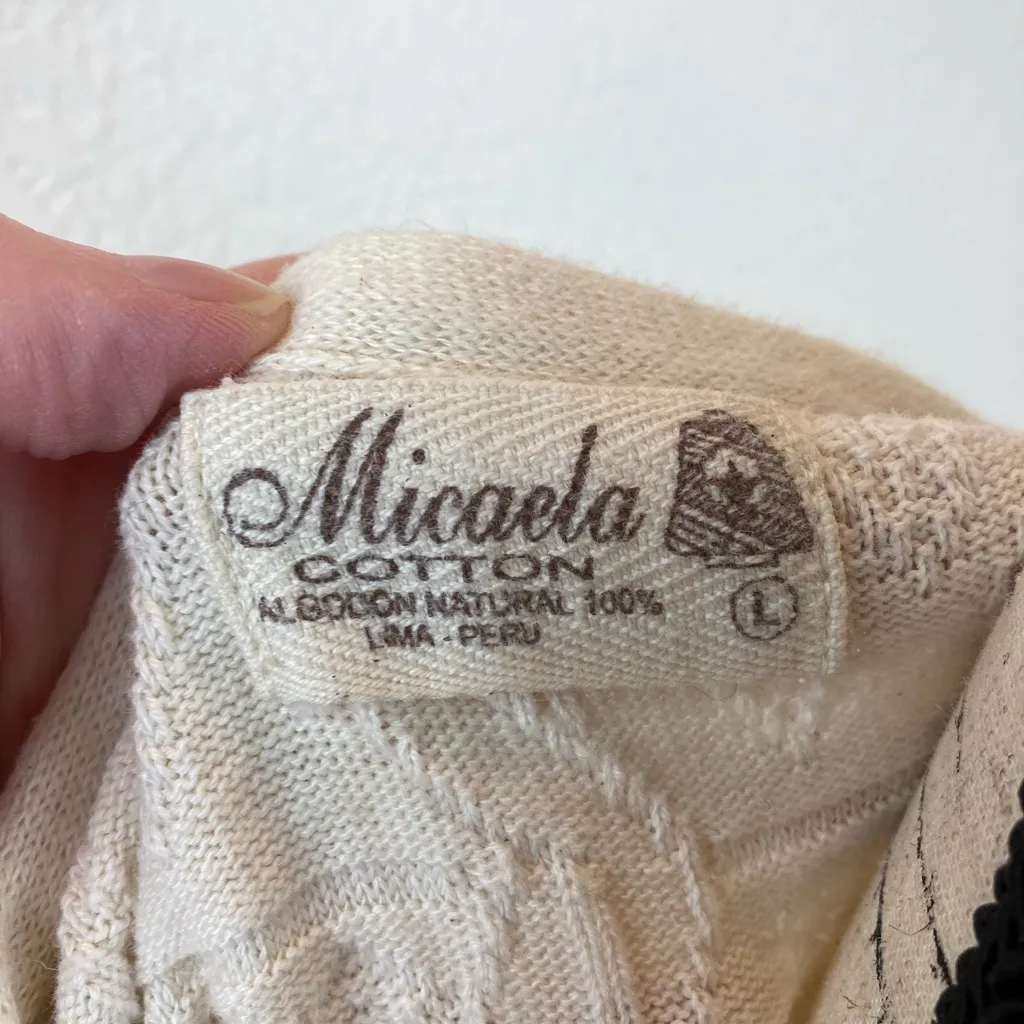 Micaela Ivory Patterned Boho V Neck 3/4 Sleeve Sweater A92 Size L - Image 6