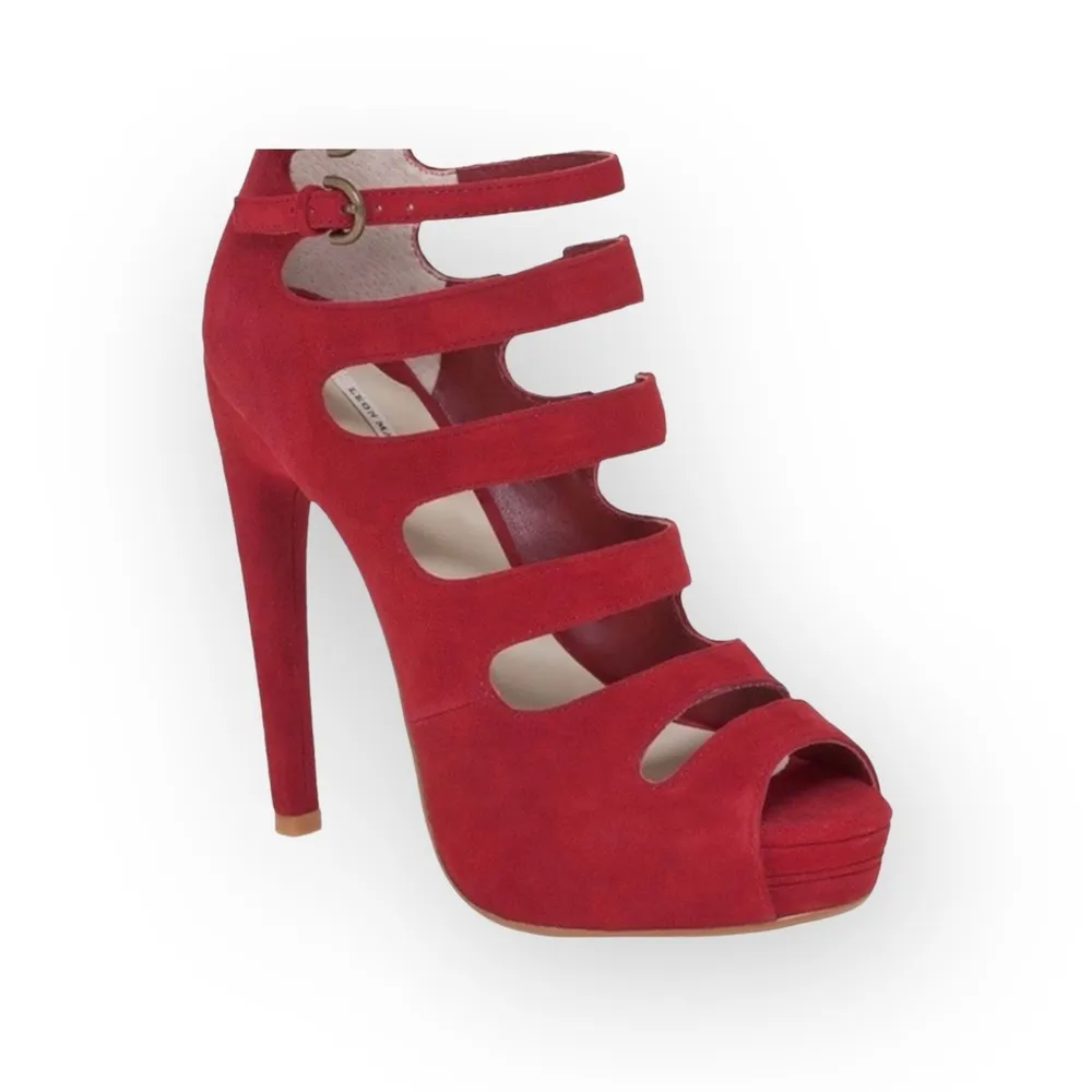 𖣴 Link Suede Platform Gladiator Stilettos Heels 𖣴 Fire Engine Red 𖣴 - Image 14