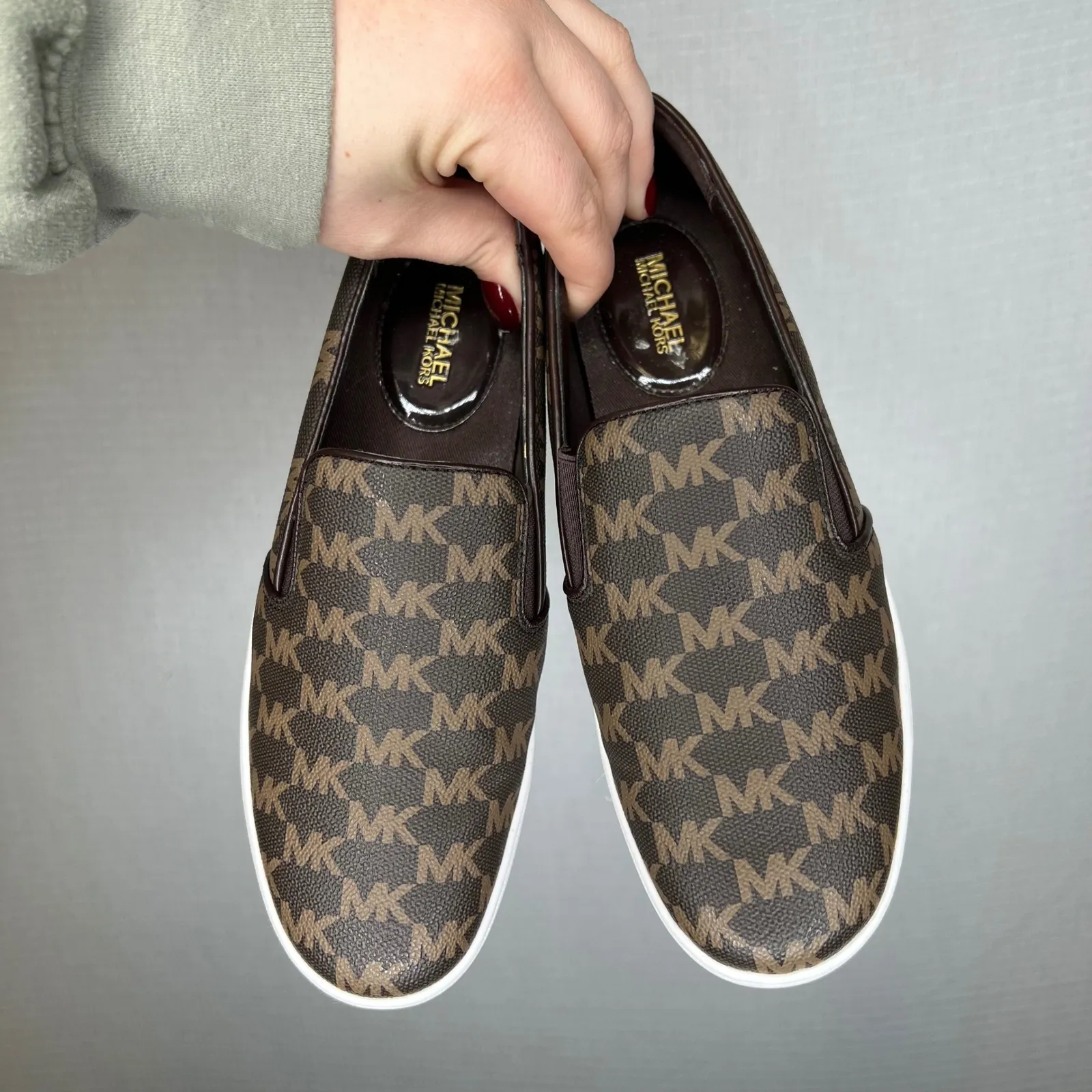 Michael Kors Signature MK Logo Slip On Sneakers Brown Womens Size 6 - Image 2