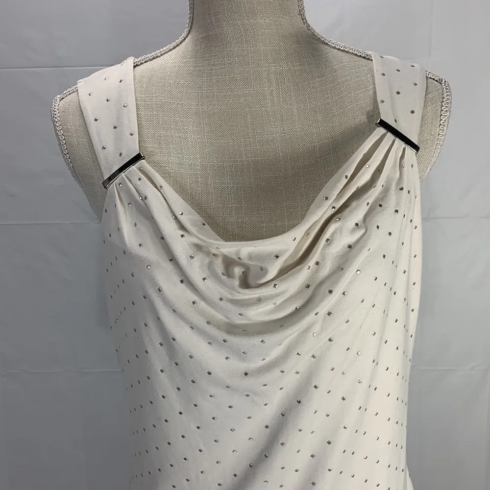 White House Black Market Silver Studded Cream Draped Neck Sleeveless Top… - Image 2