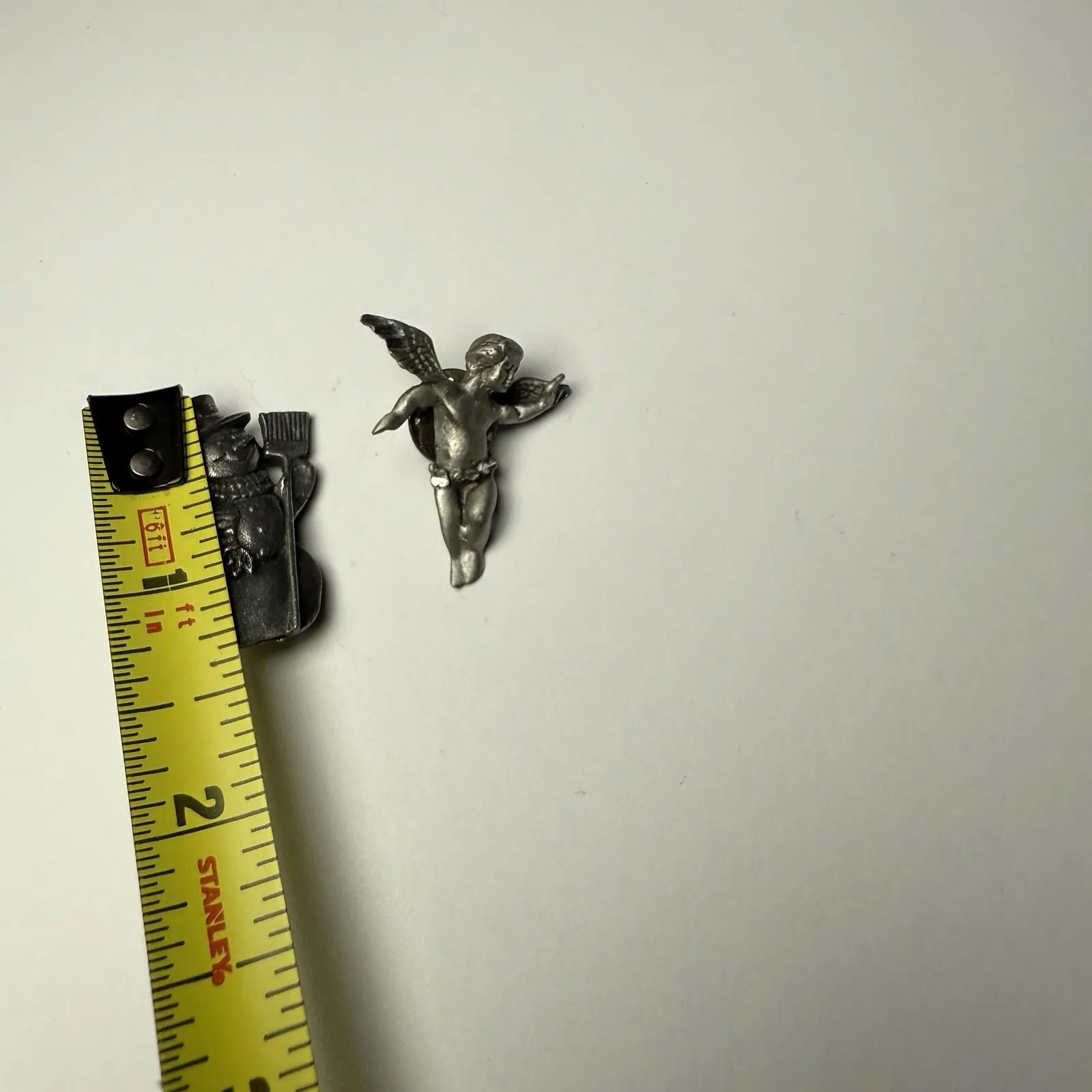 Cherub Angel / Snowman Lot Of 2 Tack Lapel Pin Pewter Tone Christmas Silver - Image 3