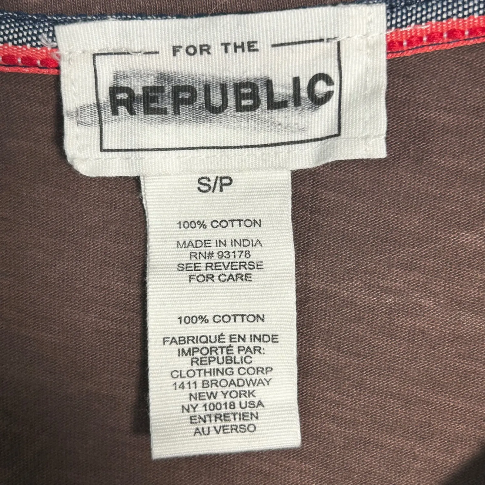 For the Republic Brown V Neck Ruffle Sleeve Cotton T Shirt Women's Small - Image 3