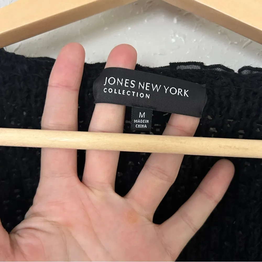 NWT Jones New York Black Cardigan Sweater Nuetral Winter Holiday Ruffle - Image 2