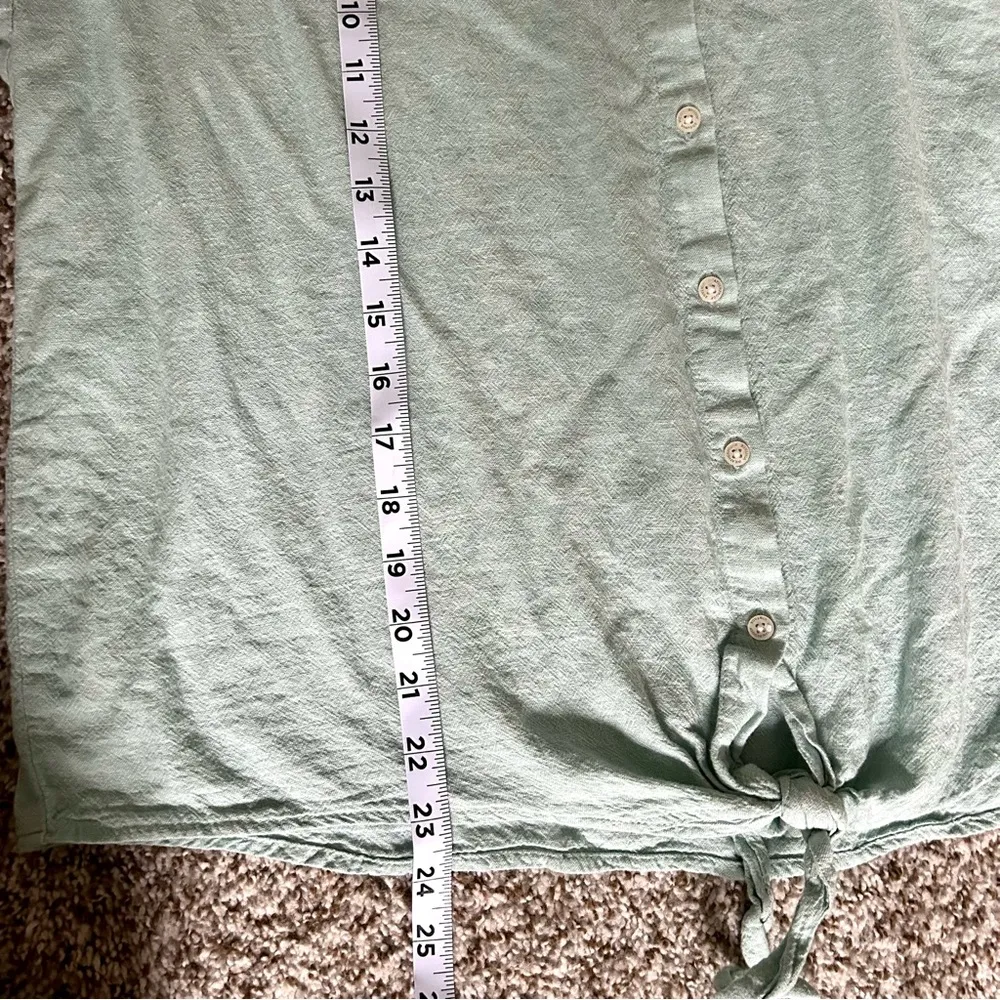 🦋 Weatherproof Vintage Linen Short Sleeve Button Down Tie Front Shirt Blouse L - Image 6