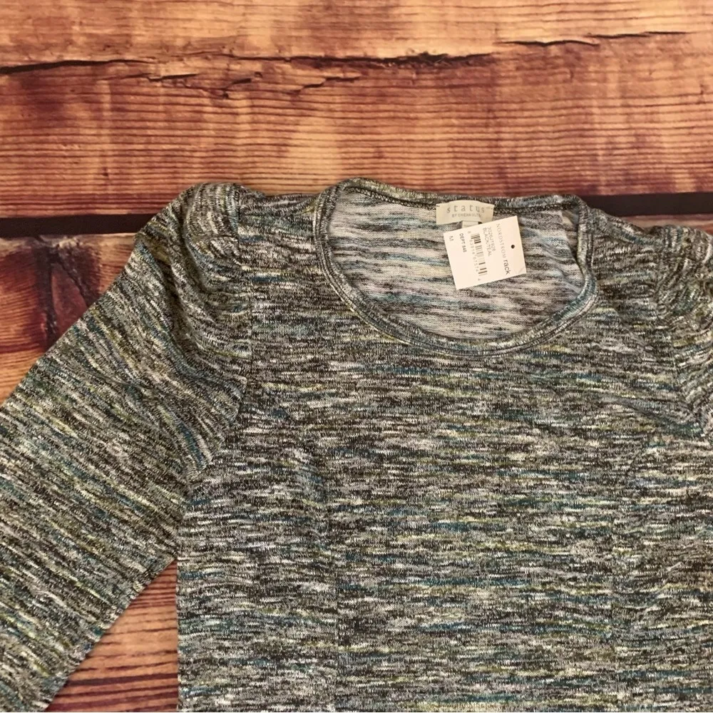 Status by Chenault Marled Knit Puffed Sleeve Pullover Medium Sweater Bla… Gray - Image 2