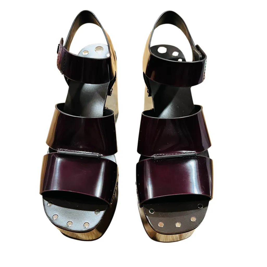 TORY BURCH Studded Platform Wedge Sandal In Plum Size 7.5 New - Image 4